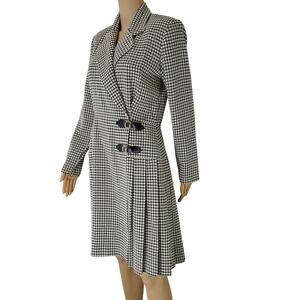 1980s Houndstooth Wrap Fold Down Collar Fit Flare Long Sleeve Dress Size 8